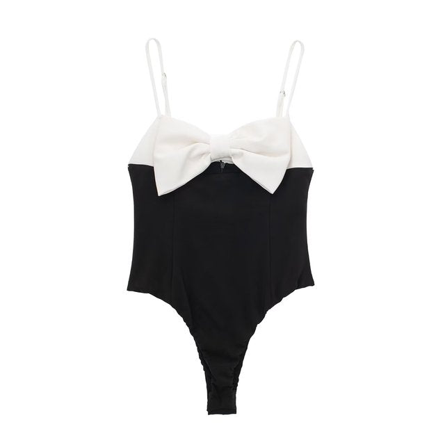 Sexy Bow Design White And Black Playsuits