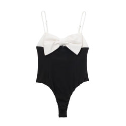 Sexy Bow Design White And Black Playsuits