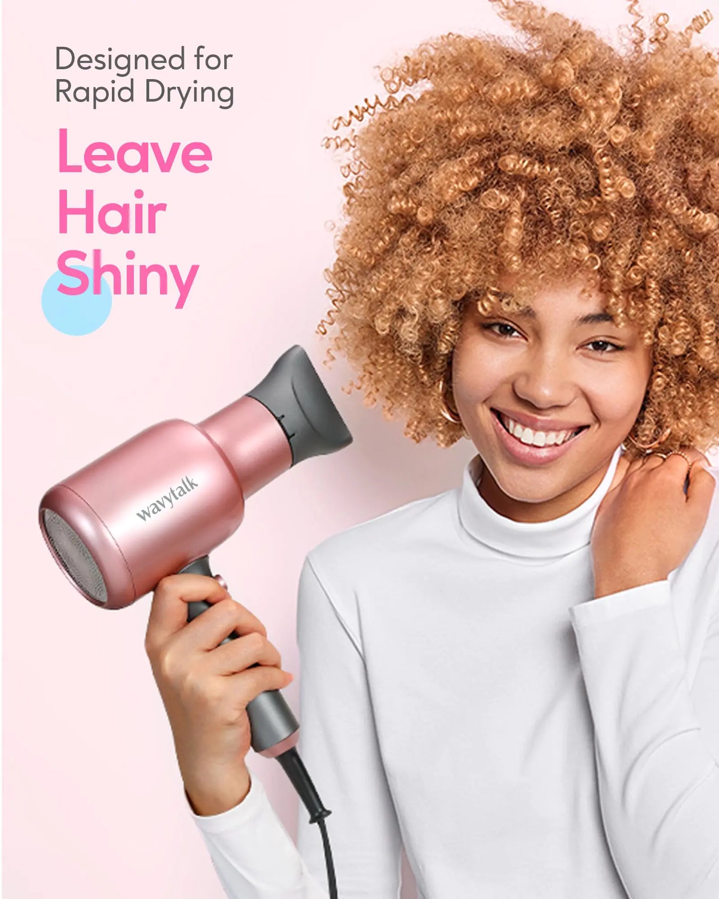 Wavytalk Ionic Hair Dryer Blow Dryer with Diffuser Concentrator Nozzles Comb and Brush Negative Ions with Ceramic Technology as Salon Light and Quiet 1875W for All Hair Types Textured Rose Gold (Classic+hair Clip+holder)