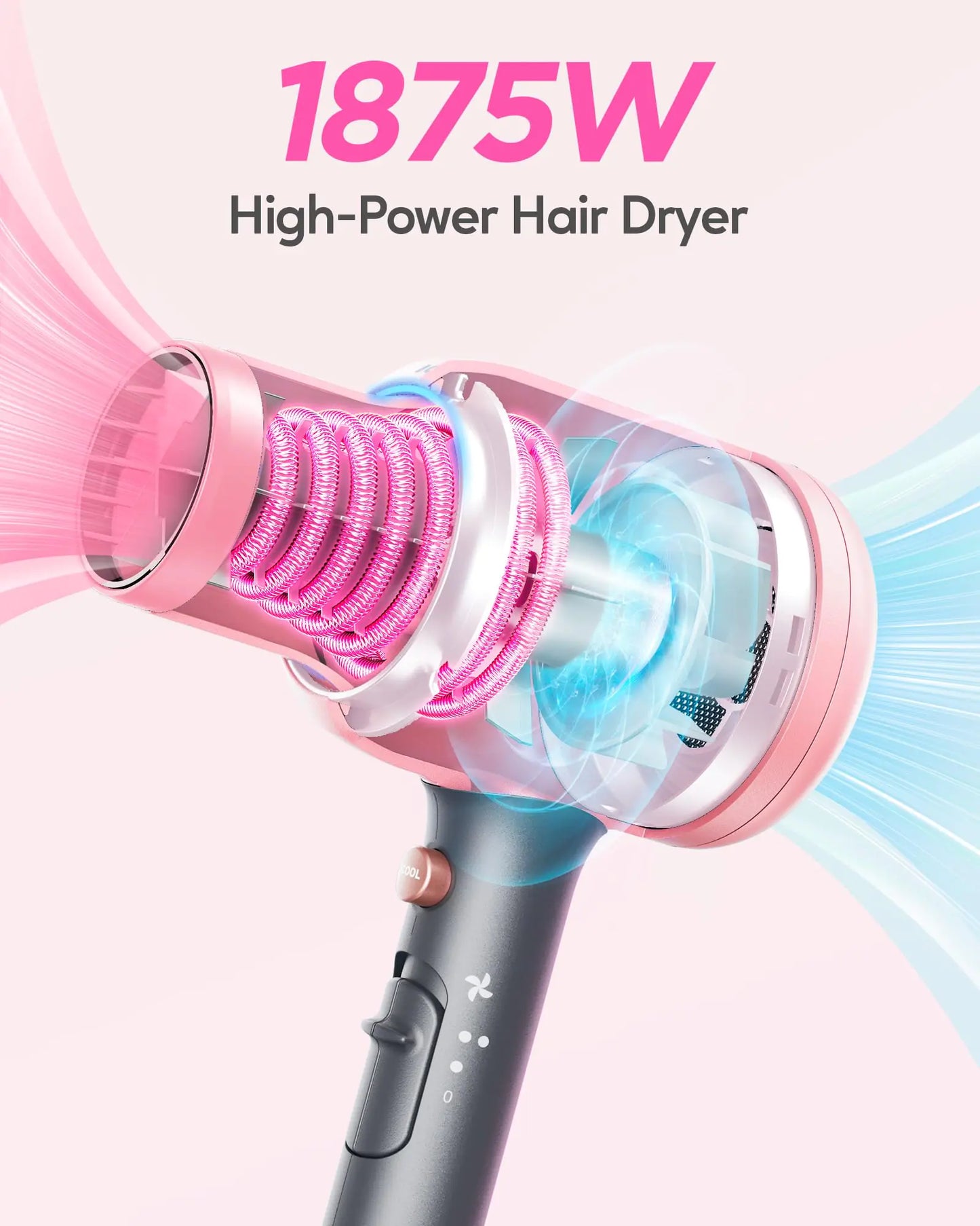 Wavytalk Ionic Hair Dryer Blow Dryer with Diffuser Concentrator Nozzles Comb and Brush Negative Ions with Ceramic Technology as Salon Light and Quiet 1875W for All Hair Types Textured Rose Gold (Classic+hair Clip+holder)