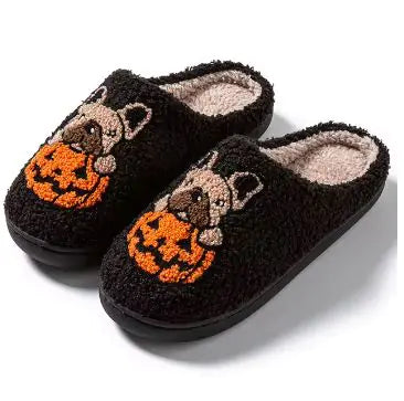 Halloween Dog Embroidery Cotton Home Slippers