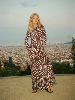 Floral Zebra Print Long Sleeve Maxi Dress