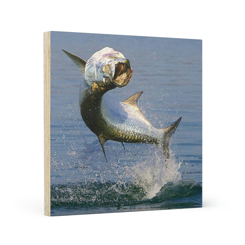 Beautiful Tarpon Fish Jumping on wood canvas