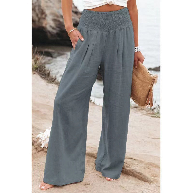 Désir Linen Trousers - Pantalona Model with Pockets and Elastane Coz