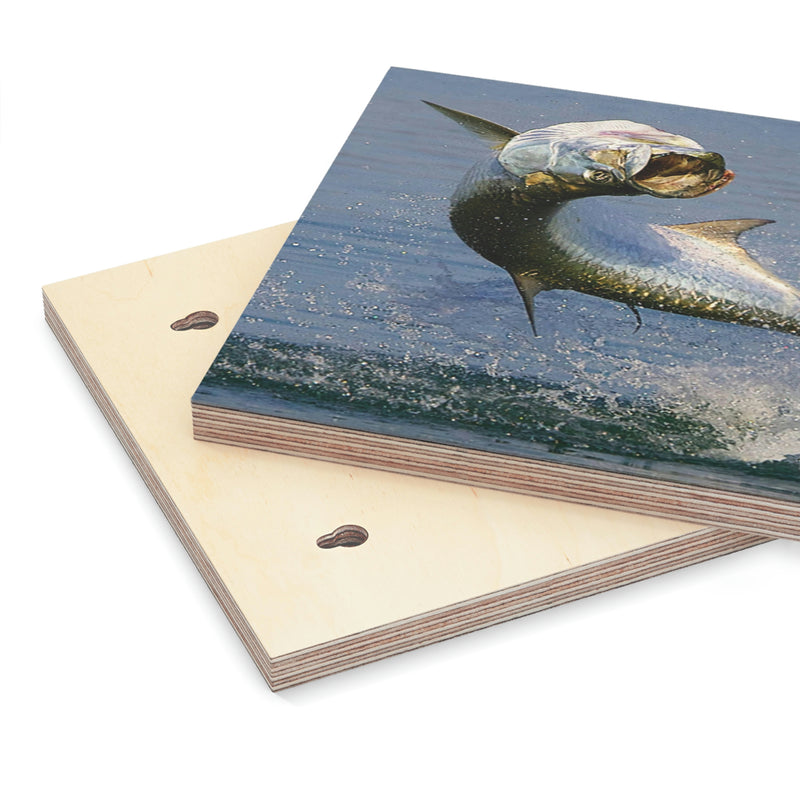 Beautiful Tarpon Fish Jumping on wood canvas